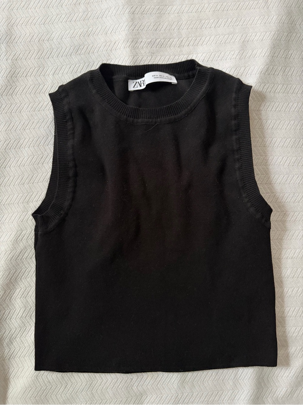 Zara Black Ribbed Sleeveless Knit Top